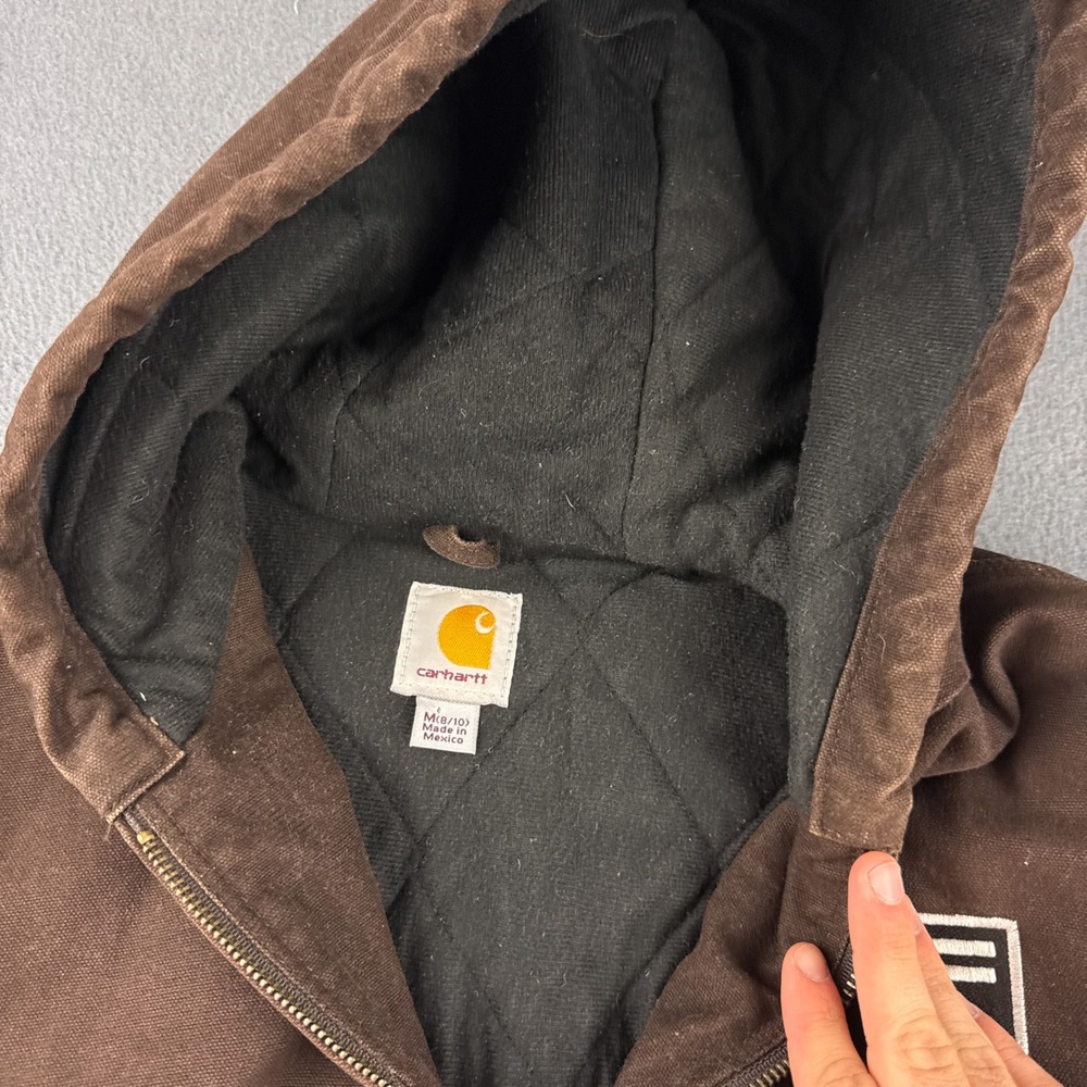 Vintage Carhartt Jacket Women's M Brown WJ130 DKB Active Hooded Canvas Thrashed - Picture 6 of 9